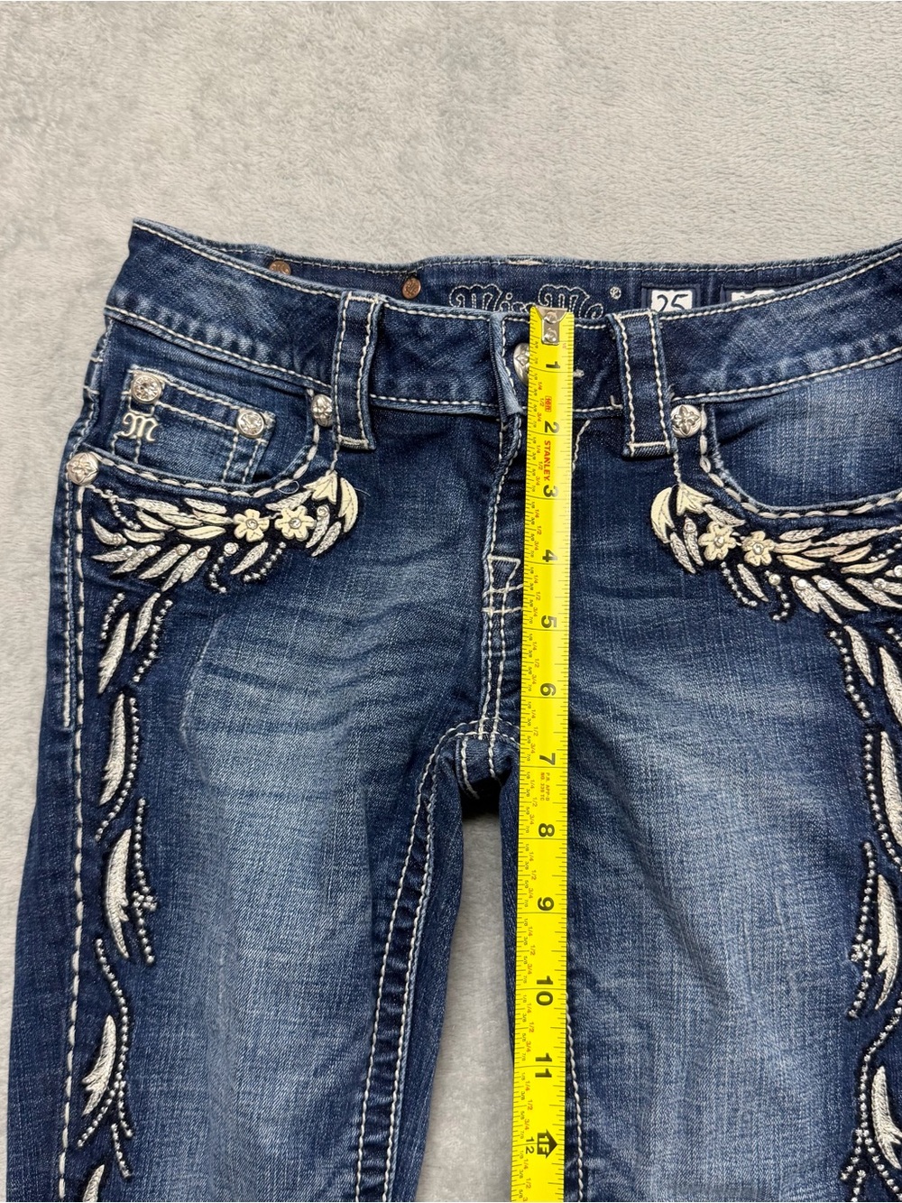 Miss Me Denim Capri Pants Womens Size 25 JP5543P Blue Cotton Floral Jewels - Picture 9 of 13
